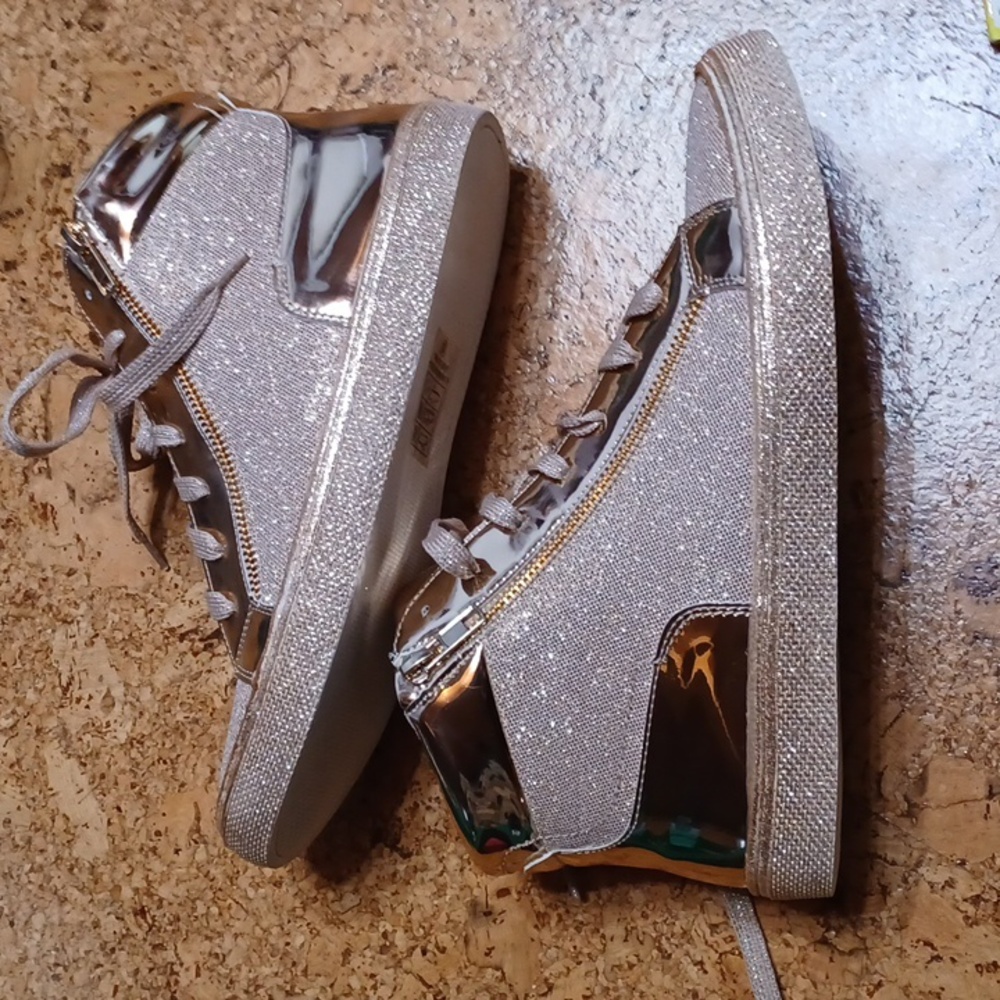 Lauren Lorraine Rose Gold Sparkle Skippy High Top Sneakers Size 8 NIB - Picture 5 of 6